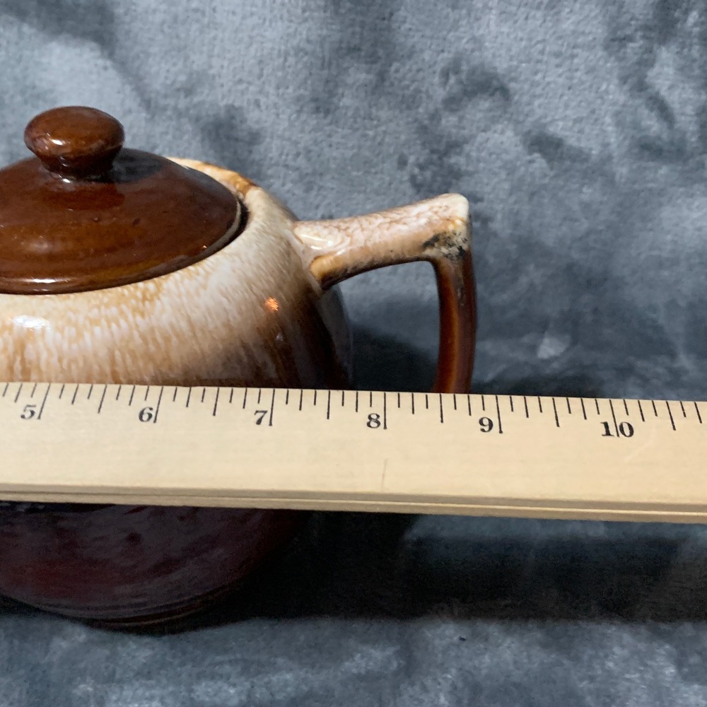 McCoy Vintage Teapot MCM Brown Cream Drip Glaze Ceramic Cottagecore RusticEUC - Picture 15 of 16